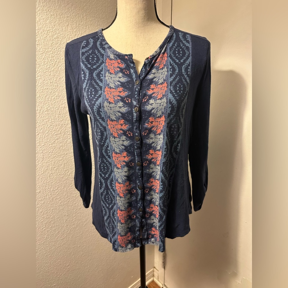 Lucky Brand Blue 3/4 Sleeve Buttoned Blouse